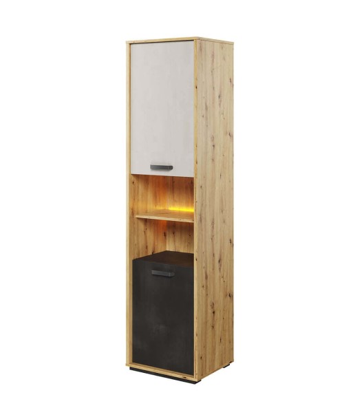 Armoire en bois clair avec 2 portes et LED incluses, pour enfants et adolescents, Qubic 04 Small, Chêne Artisan / Gris / Noir, L50xW42xH195 cm vous aussi creer 