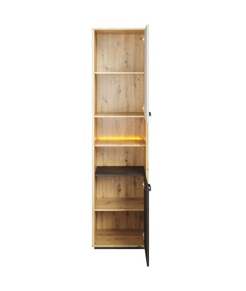 Armoire en bois clair avec 2 portes et LED incluses, pour enfants et adolescents, Qubic 04 Small, Chêne Artisan / Gris / Noir, L50xW42xH195 cm vous aussi creer 