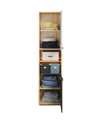 Armoire en bois clair avec 2 portes et LED incluses, pour enfants et adolescents, Qubic 04 Small, Chêne Artisan / Gris / Noir, L50xW42xH195 cm vous aussi creer 