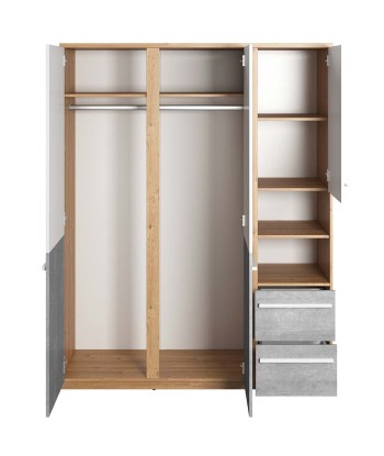 Armoire en bois clair avec 3 portes et 2 tiroirs, pour enfants et adolescents, Plano 01, Chêne/Gris/Blanc, L150xl51xH191 cm les ctes