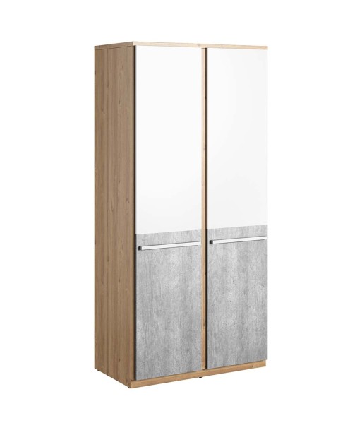 Armoire en bois clair avec 2 portes, pour enfants et jeunes, Plano 02, Chêne/Gris/Blanc, L90xW51xH191 cm store