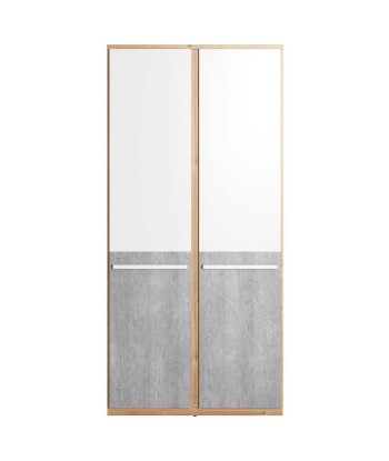 Armoire en bois clair avec 2 portes, pour enfants et jeunes, Plano 02, Chêne/Gris/Blanc, L90xW51xH191 cm store