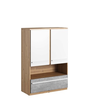 Petite armoire en bois, avec 2 portes et 1 tiroir pour enfants et jeunes, Plano 04, Chêne / Gris / Blanc, L90xW41xH131 cm le des métaux précieux