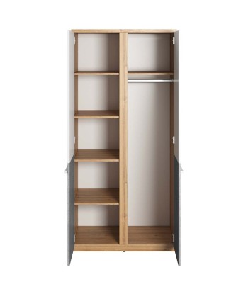 Armoire en bois clair avec 2 portes, pour enfants et jeunes, Plano 02, Chêne/Gris/Blanc, L90xW51xH191 cm store