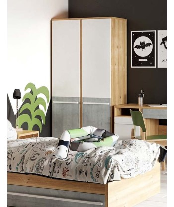 Armoire en bois clair avec 2 portes, pour enfants et jeunes, Plano 02, Chêne/Gris/Blanc, L90xW51xH191 cm store