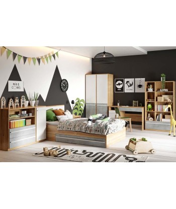 Armoire en bois clair avec 2 portes, pour enfants et jeunes, Plano 02, Chêne/Gris/Blanc, L90xW51xH191 cm store