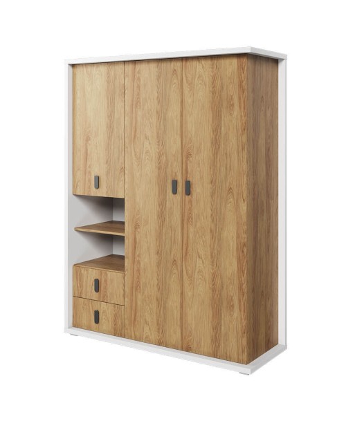 Armoire en bois clair avec 3 portes et 2 tiroirs, pour enfants et jeunes, Simi 01, Naturel / Blanc, L150xW55xH200 cm Comparez et commandez 