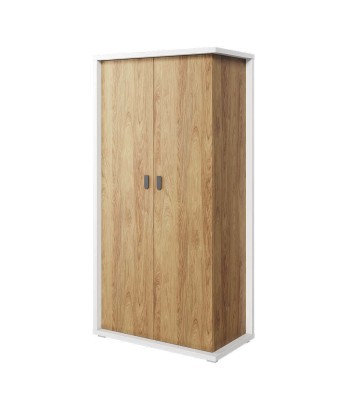 Armoire en bois clair avec 2 portes, pour enfants et jeunes, Simi 02, Naturel / Blanc, L100xW55xH200 cm rembourrage situé sous