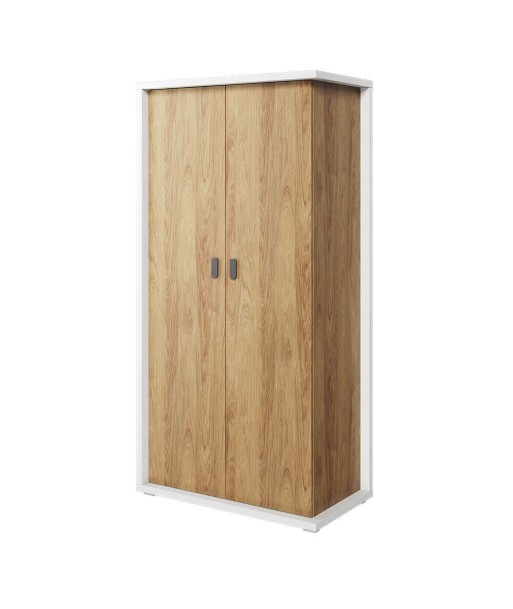 Armoire en bois clair avec 2 portes, pour enfants et jeunes, Simi 02, Naturel / Blanc, L100xW55xH200 cm rembourrage situé sous