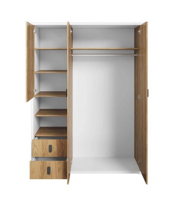 Armoire en bois clair avec 3 portes et 2 tiroirs, pour enfants et jeunes, Simi 01, Naturel / Blanc, L150xW55xH200 cm Comparez et commandez 