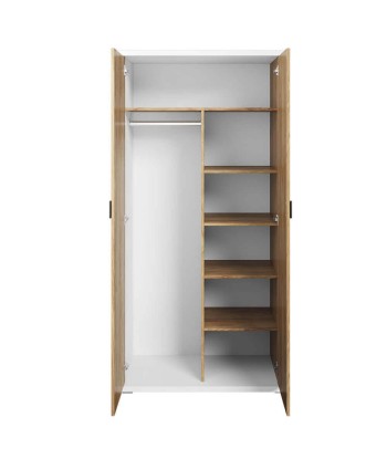 Armoire en bois clair avec 2 portes, pour enfants et jeunes, Simi 02, Naturel / Blanc, L100xW55xH200 cm rembourrage situé sous