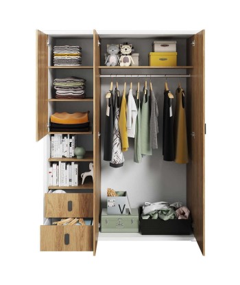 Armoire en bois clair avec 3 portes et 2 tiroirs, pour enfants et jeunes, Simi 01, Naturel / Blanc, L150xW55xH200 cm Comparez et commandez 