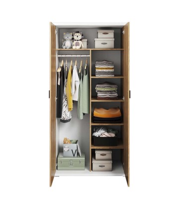 Armoire en bois clair avec 2 portes, pour enfants et jeunes, Simi 02, Naturel / Blanc, L100xW55xH200 cm rembourrage situé sous