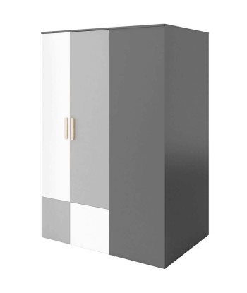 Armoire Pok 00L Gris/Blanc/Graphite, avec 2 Portes à Gauche, de Pal, avec 6 Étagères, 2 Rails, Miroir et LED Inclus, pour Enfants/Jeunes, L130xL93xH193 cm Venez acheter