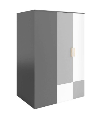 Armoire Pok 00P Gris/Blanc/Graphite, avec 2 portes à droite, en bois, avec 6 étagères, 2 rails, miroir et LED inclus, pour enfants/adolescents, l130xL93xH193 cm suggérées chez