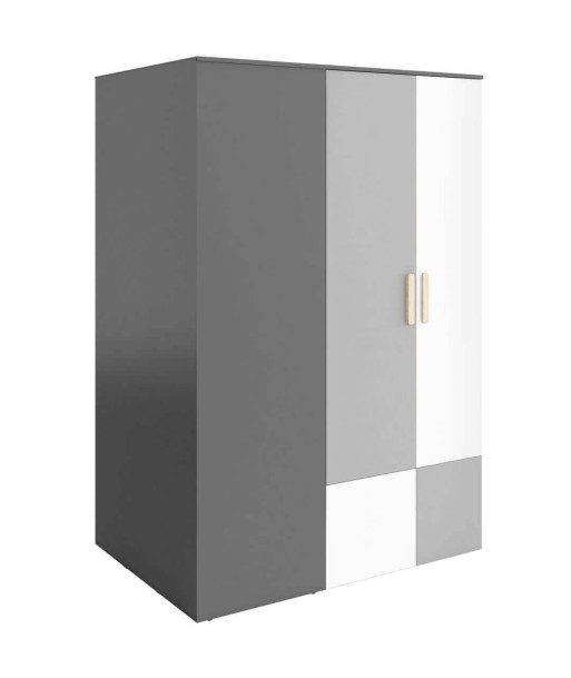 Armoire Pok 00P Gris/Blanc/Graphite, avec 2 portes à droite, en bois, avec 6 étagères, 2 rails, miroir et LED inclus, pour enfants/adolescents, l130xL93xH193 cm suggérées chez