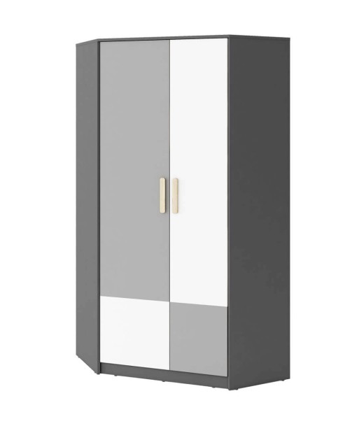 Armoire d'angle en bois avec 2 portes, pour enfants et jeunes, Pok 01 Gris / Blanc / Graphite, L95xW95xH193 cm outlet