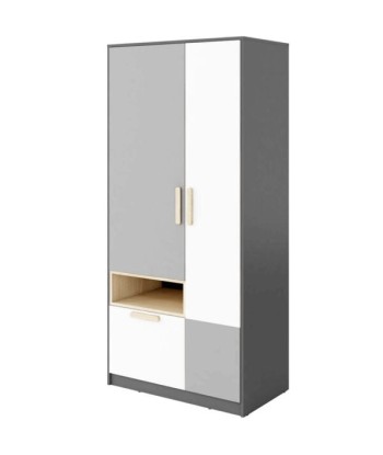 Armoire en bois clair avec 2 portes et 1 tiroir, pour enfants et jeunes, Pok 02 Gris / Blanc / Graphite, L90xW50xH193 cm votre restaurant rapide dans 