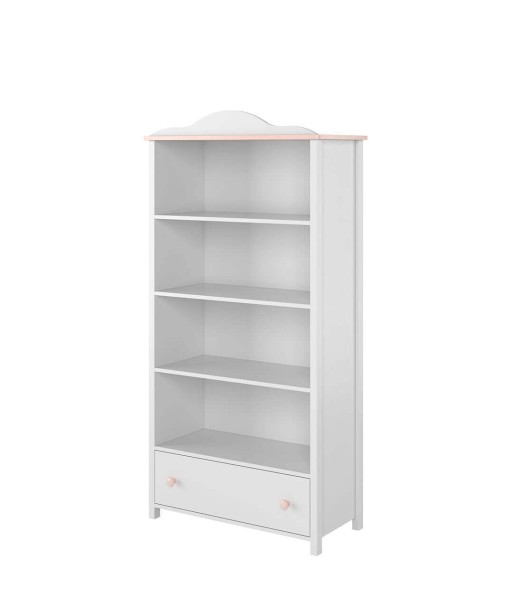 Bibliothèque en bois avec 1 tiroir, pour enfants et jeunes, Luna 02, Blanc / Rose, L85xW42xH171 cm le concept de la Pate a emporter 