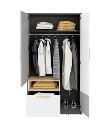 Armoire en bois clair avec 2 portes et 1 tiroir, pour enfants et jeunes, Pok 02 Gris / Blanc / Graphite, L90xW50xH193 cm votre restaurant rapide dans 