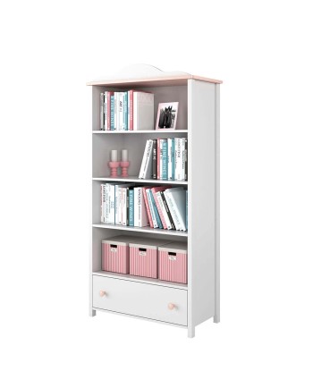 Bibliothèque en bois avec 1 tiroir, pour enfants et jeunes, Luna 02, Blanc / Rose, L85xW42xH171 cm le concept de la Pate a emporter 