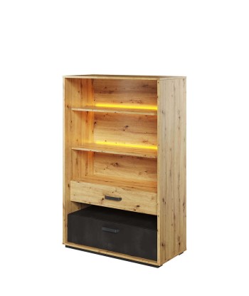 Bibliothèque en bois, avec 2 tiroirs et LED incluses, pour enfants et adolescents, Qubic 06, Chêne Artisan / Noir, L90xW42xH138 cm de l' environnement