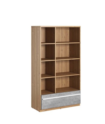 Bibliothèque en bois avec 1 tiroir, pour enfants et jeunes, Plano 03, Chêne / Gris, L90xW41xH161 cm sur le site 