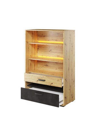 Bibliothèque en bois, avec 2 tiroirs et LED incluses, pour enfants et adolescents, Qubic 06, Chêne Artisan / Noir, L90xW42xH138 cm de l' environnement