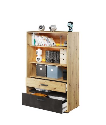 Bibliothèque en bois, avec 2 tiroirs et LED incluses, pour enfants et adolescents, Qubic 06, Chêne Artisan / Noir, L90xW42xH138 cm de l' environnement