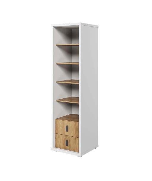 Bibliothèque en bois avec 2 tiroirs, pour enfants et jeunes, Simi 03, Naturel / Blanc, L55xW55xH200 cm solde