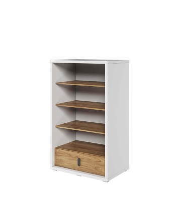 Bibliothèque en bois avec 1 tiroir, pour enfants et jeunes, Simi 10, Naturel / Blanc, L85xW41xH141 cm pas chere