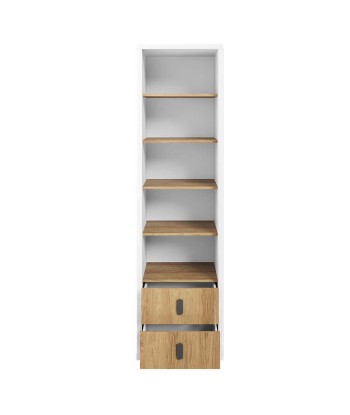 Bibliothèque en bois avec 2 tiroirs, pour enfants et jeunes, Simi 03, Naturel / Blanc, L55xW55xH200 cm solde