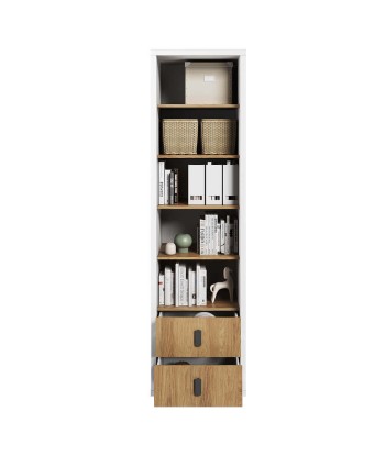 Bibliothèque en bois avec 2 tiroirs, pour enfants et jeunes, Simi 03, Naturel / Blanc, L55xW55xH200 cm solde