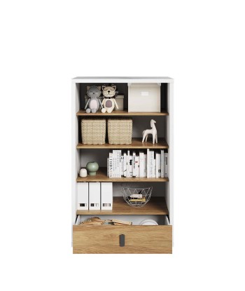 Bibliothèque en bois avec 1 tiroir, pour enfants et jeunes, Simi 10, Naturel / Blanc, L85xW41xH141 cm pas chere