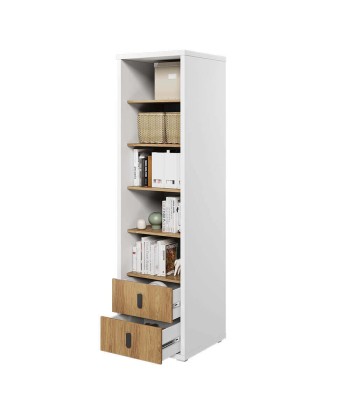 Bibliothèque en bois avec 2 tiroirs, pour enfants et jeunes, Simi 03, Naturel / Blanc, L55xW55xH200 cm solde