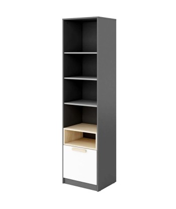 Bibliothèque en bois avec 1 tiroir, pour enfants et adolescents, Pok 04, Gris/Blanc/Graphite, L50xl40xH193 cm en ligne des produits 