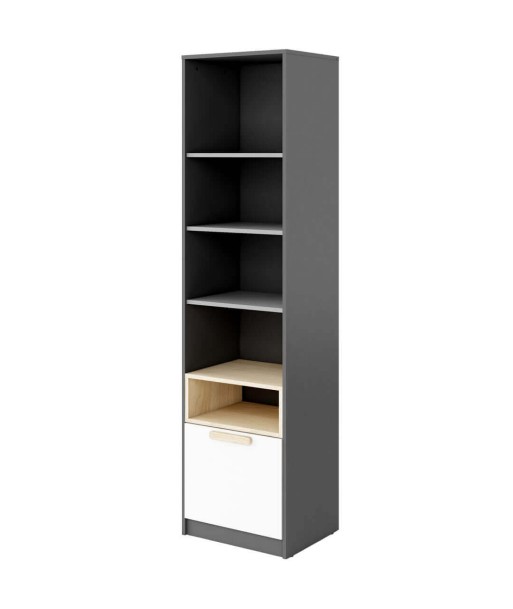 Bibliothèque en bois avec 1 tiroir, pour enfants et adolescents, Pok 04, Gris/Blanc/Graphite, L50xl40xH193 cm en ligne des produits 