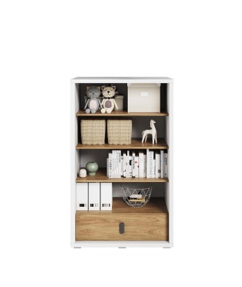 Bibliothèque en bois avec 1 tiroir, pour enfants et jeunes, Simi 10, Naturel / Blanc, L85xW41xH141 cm pas chere