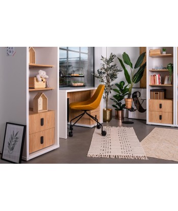 Bibliothèque en bois avec 2 tiroirs, pour enfants et jeunes, Simi 03, Naturel / Blanc, L55xW55xH200 cm solde