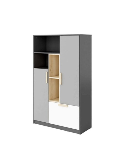 Bibliothèque en bois avec 2 portes et 1 tiroir, pour enfants et adolescents, Pok 05, Gris/Blanc/Graphite, L100xl40xH163 cm store