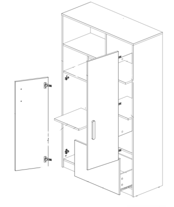 Bibliothèque en bois avec 2 portes et 1 tiroir, pour enfants et adolescents, Pok 05, Gris/Blanc/Graphite, L100xl40xH163 cm store