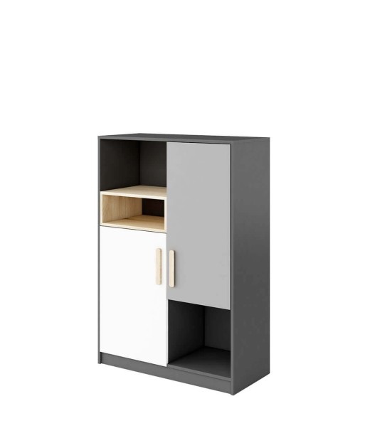 Bibliothèque en bois avec 2 portes, pour enfants et adolescents, Pok 06, Gris/Blanc/Graphite, L90xl40xH130 cm Découvrez la collection