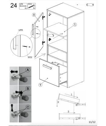 Bibliothèque en bois avec 1 porte et 1 tiroir, pour enfants et adolescents, Pok 07, Gris/Blanc/Graphite, L50xl40xH130 cm à prix réduit toute l'année