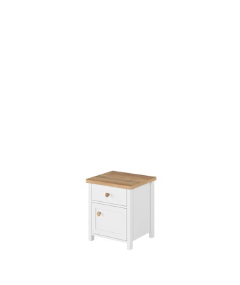 Table de chevet en bois clair, avec 1 porte et 1 tiroir, pour enfants et adolescents, Story 07, Blanc/Chêne, L45xl42xH51 cm Véritable concentré