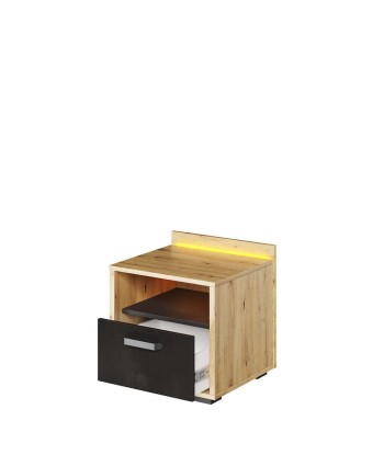 Table de chevet en bois clair, avec 1 tiroir et LED incluse, pour enfants et adolescents, Qubic 10, Chêne Artisan / Noir, L45xW42xH47 cm prix pour 