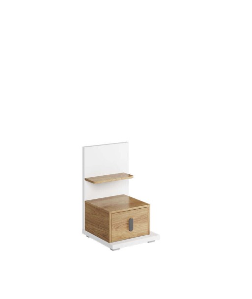 Table de chevet en bois clair avec 1 tiroir et 1 étagère, pour enfants et adolescents, Simi 08 Right, Naturel / Blanc, L43xW45xH70 cm en stock