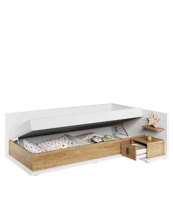 Table de chevet en bois clair avec 1 tiroir et 1 étagère, pour enfants et adolescents, Simi 08 Right, Naturel / Blanc, L43xW45xH70 cm en stock