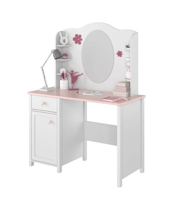 Miroir décoratif avec étagères en bois clair, pour enfants et jeunes, Luna 06, Blanc/Rose, L94xW14xH81 cm les ligaments