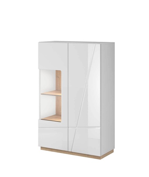 Vitrine en bois, avec 2 portes et LED incluses, Futura 05, Medium  Blanc / Chêne Riviera, L90xW41xH141 cm votre