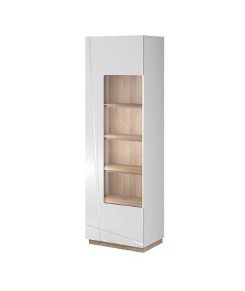 Vitrine en bois, avec 1 porte et LED incluses, Futura 02 Small, Blanc / Chêne Riviera, L60xL41xH191 cm shop